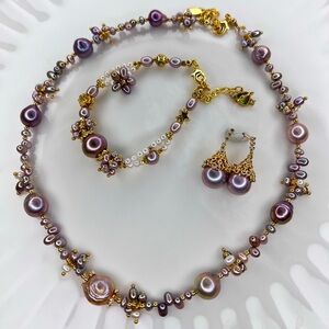 🌺 Handmade HQ Freshwater Edison Pearl Purple Pink Cotton Candy 🍭 3 PCS SET